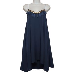 POOL TO PARTY BY SUBTLE LUXURY Blue Tassel Floral Studded Mini Dress M/L NWT